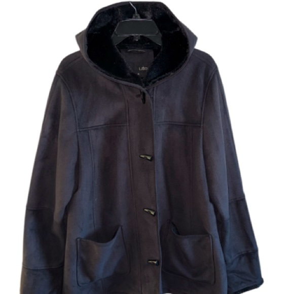 UTEX Faux Fur/Sherpa Hooded Warm Black Jacket Sz Large MobWife - Picture 2 of 9